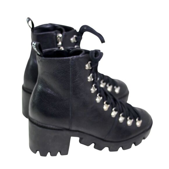Schutz BLACK GENUINE LEATHER MID HEEL LACE UP ZIP ROUND TOE ANKLE BOOTS Sz 6.5B - Picture 5 of 9